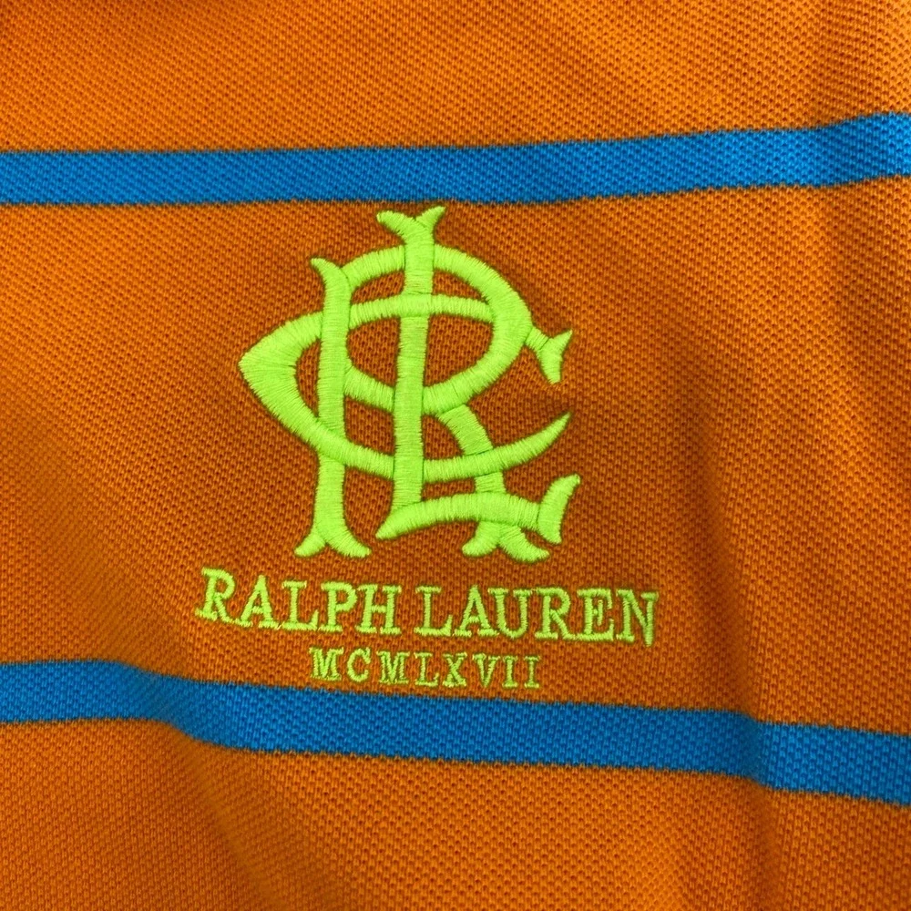 Ralph Lauren Sport Polo‎ Shirt Kids Large Orange Striped Pique Preppy Summer